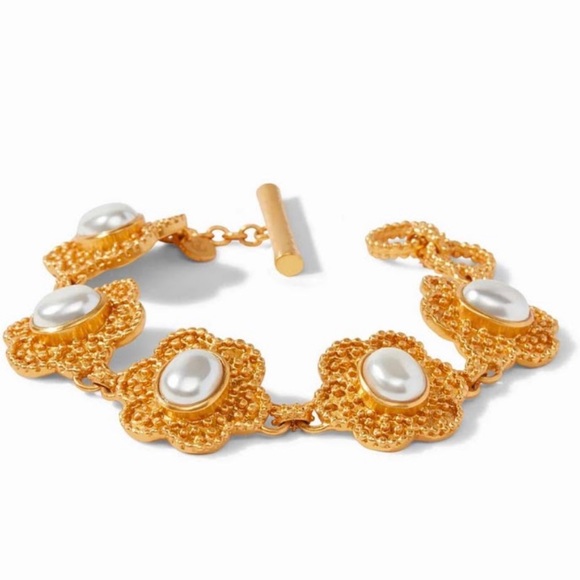 NWT Authentic Rare Julie Vos Flower Pearl Stations Statement Bracelet